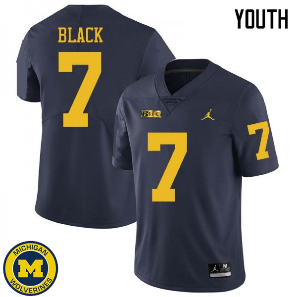 Youth Michigan Wolverines #7 Tarik Black Navy Jordan Brand Embroidery Jersey